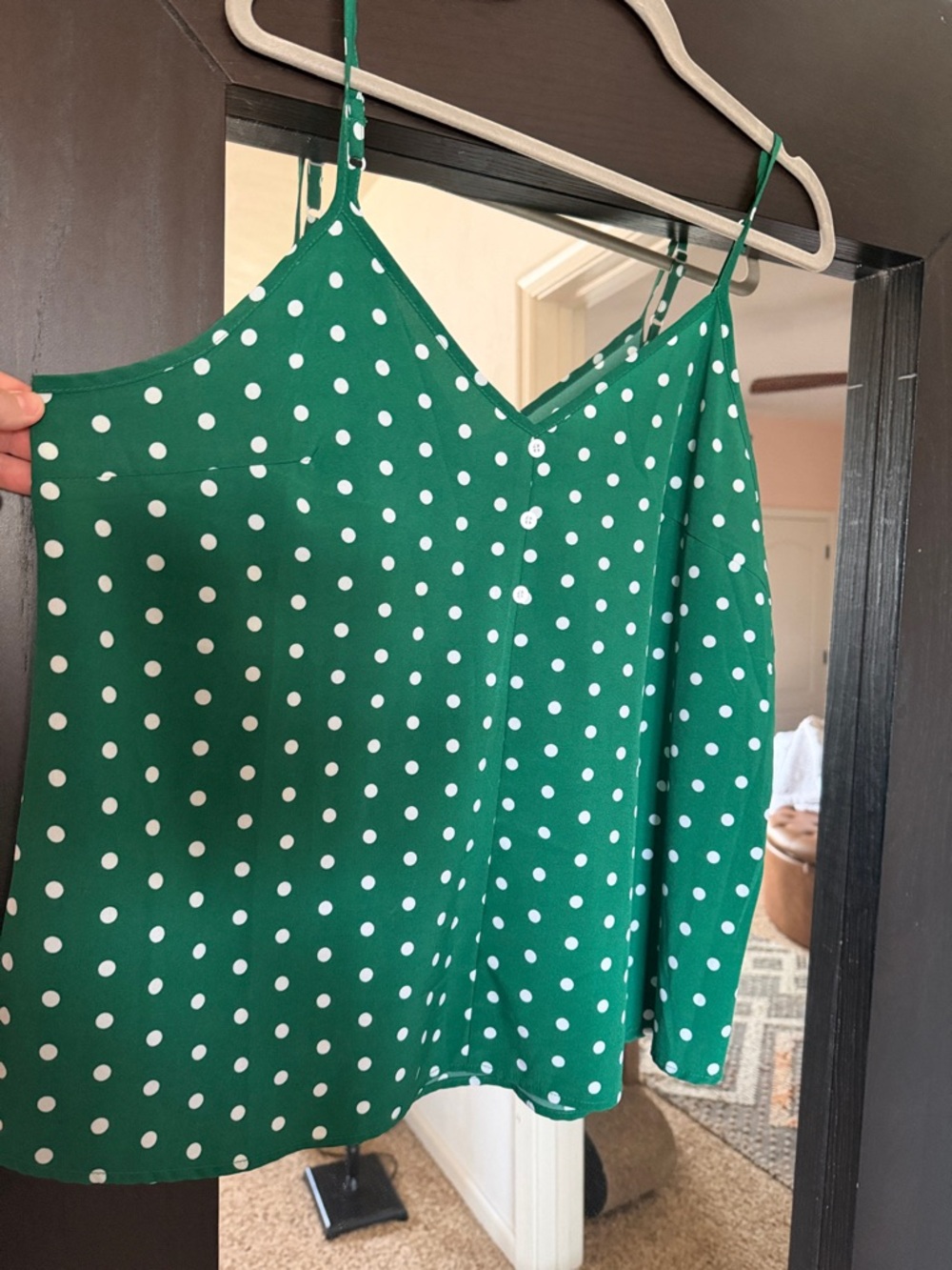 SHEIN Green Polka Dot V-Neck Button Cami